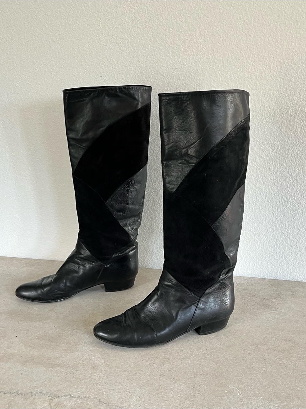 Charles David Roberta Knee Boots size 7.5 AA Narrow Black Leather Suede Italy